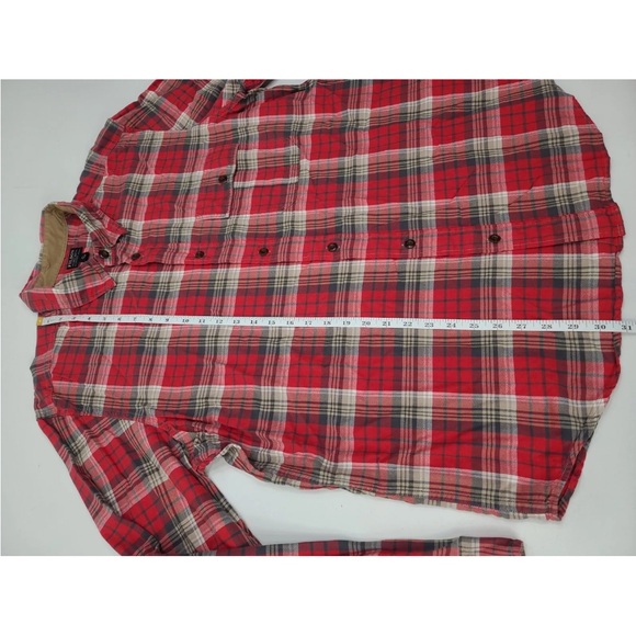 Filson Rustic Oxford Shirt Red Khaki Grey Cotton Size XL Mens - Picture 8 of 8